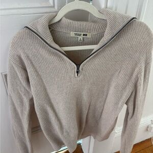 Uniqlo Light Beige Half-Zip Turtleneck Sweater